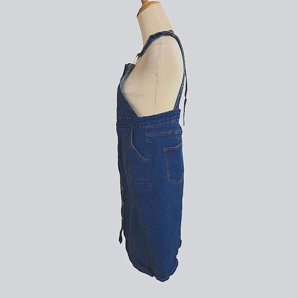 Denim Button-Front Pinafore Midi Jumper Dress - Picture 6 of 8